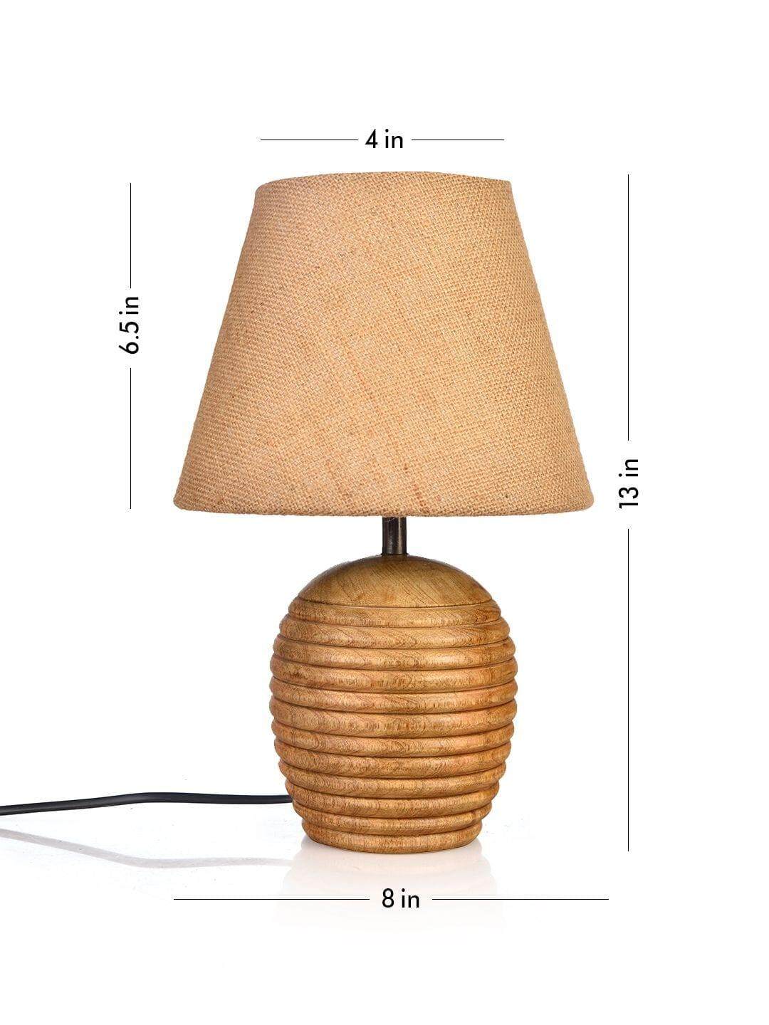 Striped Wooden Brown Lamp with Brown Jute Shade
