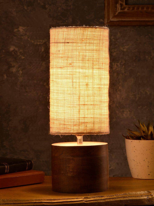 Wooden Log Table Lamp with White Jute Shade