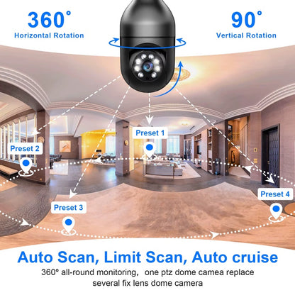 Light Bulb Security Camera 2.4GHz 5G WiFi Outdoor, 1080P E27 Light Socket Security Camera, Indoor 360 Home Security Cameras