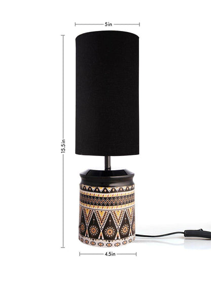 Metal Linear Art Printed Lamp with Solid Black Shade