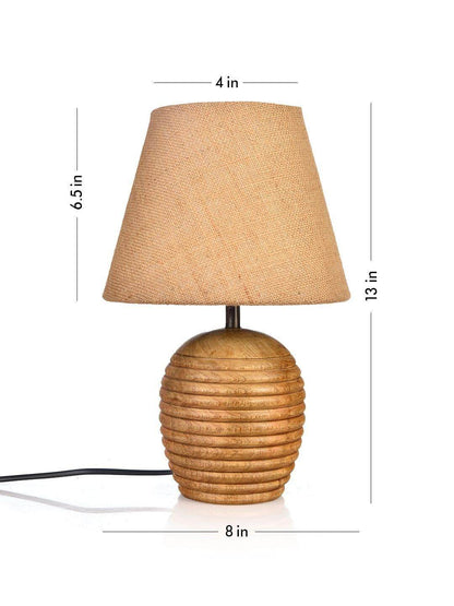 Striped Wooden Brown Lamp with Brown Jute Shade
