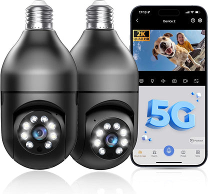 Light Bulb Security Camera 2.4GHz 5G WiFi Outdoor, 1080P E27 Light Socket Security Camera, Indoor 360 Home Security Cameras