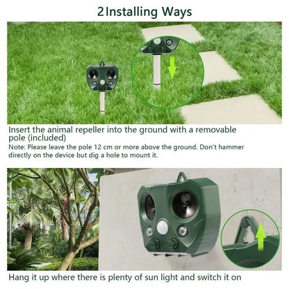Ultrasonic Animal Repeller Solar Powered Repellent With Motion Sensor LED Flashing Lights