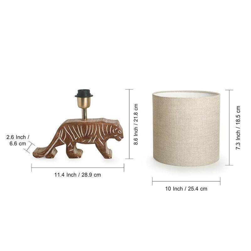 'Tiger Panthera'' Handcarved Table Lamp In Mango Wood