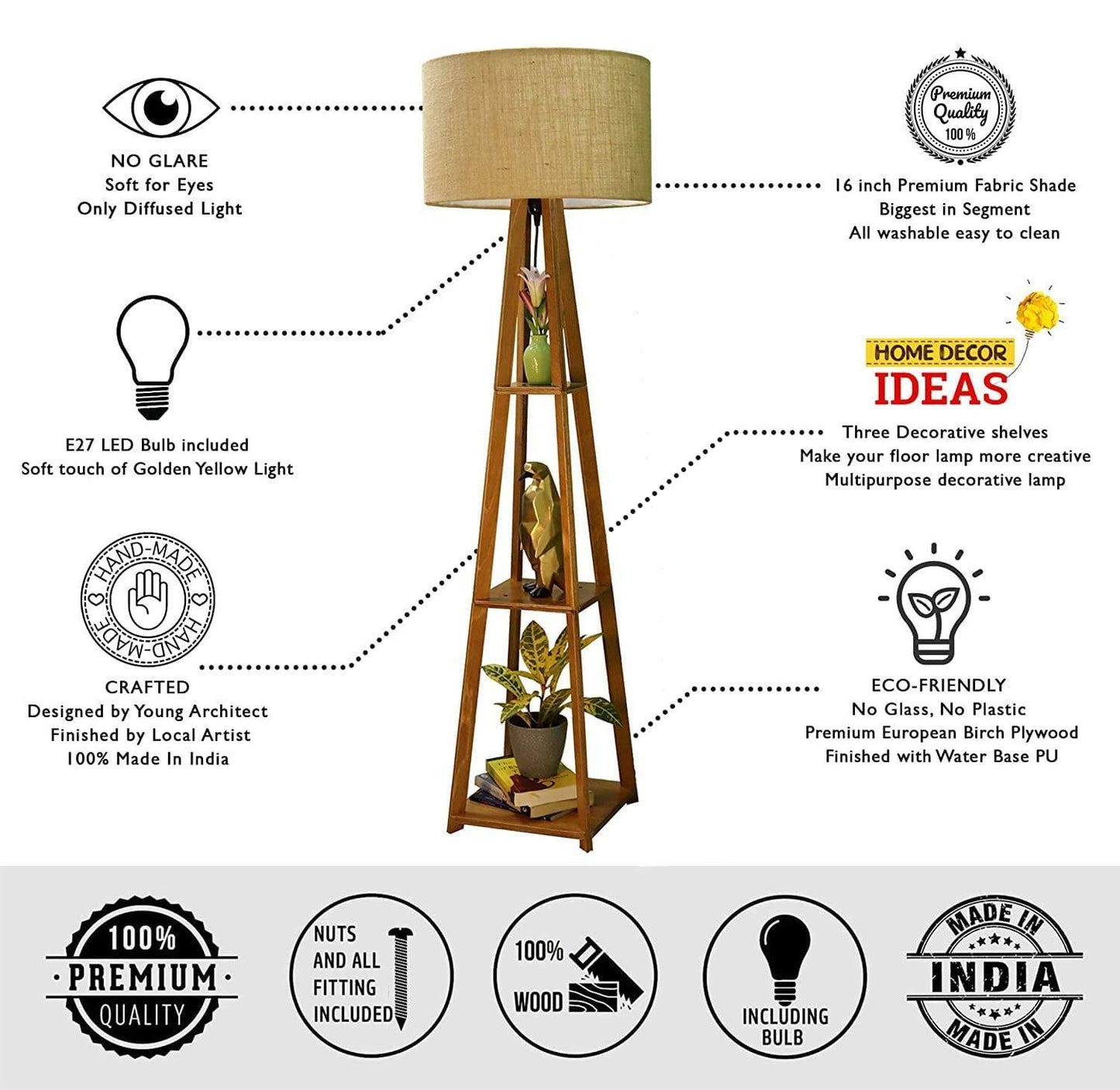 Decorative  Wooden Floor Lamp for Home Decoration Living Room Corner