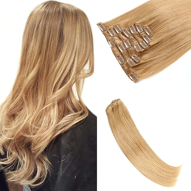 Clip In Hair Extensions Human Hair 8pcs Pack Straight Natural Color Hair Extensions