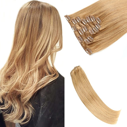 Clip In Hair Extensions Human Hair 8pcs Pack Straight Natural Color Hair Extensions
