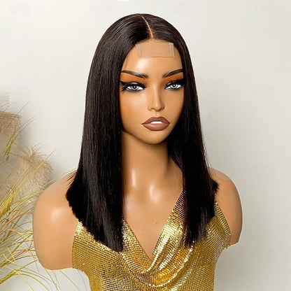 2x6 Natural Color Short BOBO Lace Wig Brazilian Human Hair WIg 180% Density 8-14Inch For Black Women