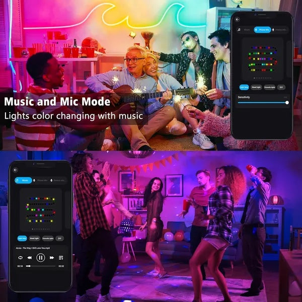 16.4/32.8Ft Neon Rope Lights,Flexible Led Rope Lights Control With App/Remote,Multiple Modes Rope Lights,Music Sync Light Strip For Bedroom