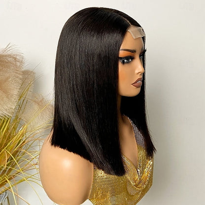 2x6 Natural Color Short BOBO Lace Wig Brazilian Human Hair WIg 180% Density 8-14Inch For Black Women