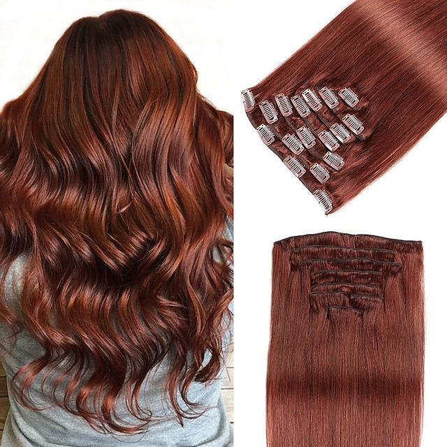 Clip In Hair Extensions Human Hair 8pcs Pack Straight Natural Color Hair Extensions