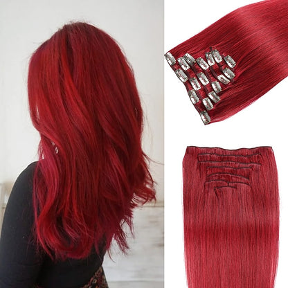 Clip In Hair Extensions Human Hair 8pcs Pack Straight Natural Color Hair Extensions