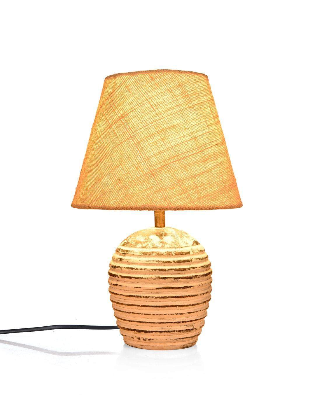 Striped Wooden White Lamp with White Jute Shade