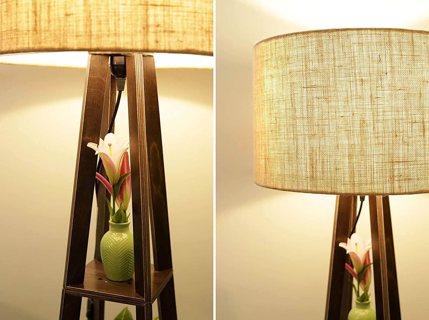 Premium Birch Plywood Brown Floor Lamp with Shelf (Jute Shade)