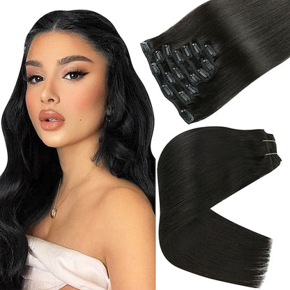 Clip In Hair Extensions Human Hair 8pcs Pack Straight Natural Color Hair Extensions