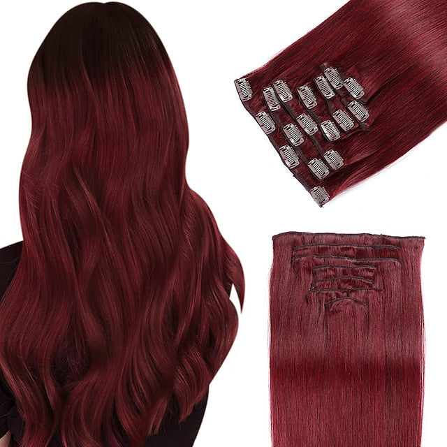 Clip In Hair Extensions Human Hair 8pcs Pack Straight Natural Color Hair Extensions