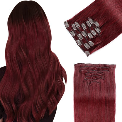 Clip In Hair Extensions Human Hair 8pcs Pack Straight Natural Color Hair Extensions