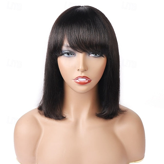 Machine-made BOBO Human Hair Wig Straight Human Hair 150% Density For Black Women