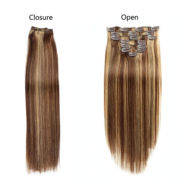 Clip In Hair Extensions Human Hair 8pcs Pack Straight Natural Color Hair Extensions