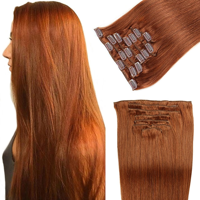 Clip In Hair Extensions Human Hair 8pcs Pack Straight Natural Color Hair Extensions
