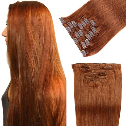 Clip In Hair Extensions Human Hair 8pcs Pack Straight Natural Color Hair Extensions