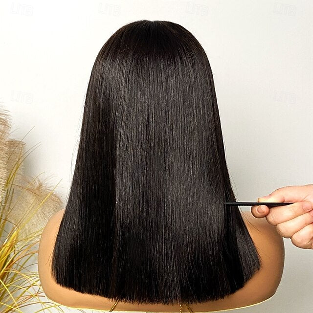 2x6 Natural Color Short BOBO Lace Wig Brazilian Human Hair WIg 180% Density 8-14Inch For Black Women