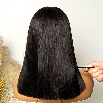 2x6 Natural Color Short BOBO Lace Wig Brazilian Human Hair WIg 180% Density 8-14Inch For Black Women