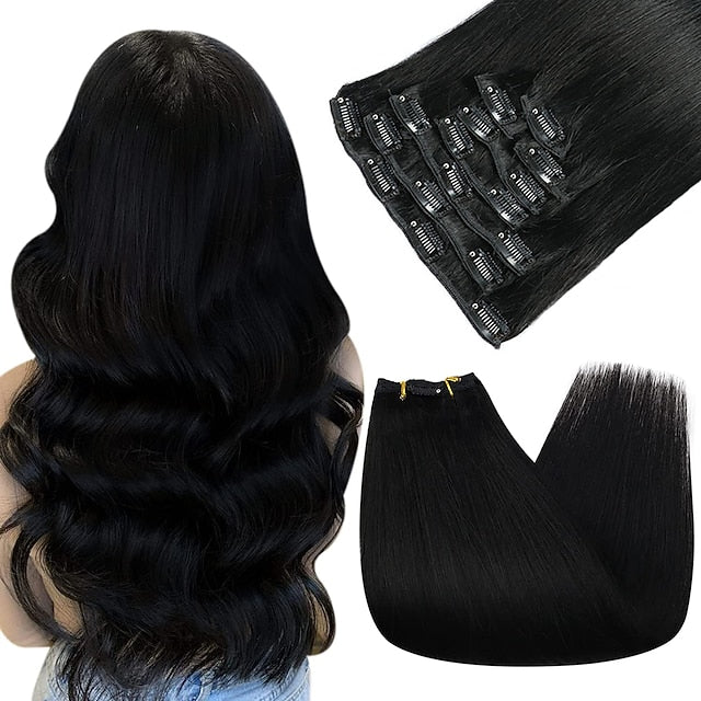 Clip In Hair Extensions Human Hair 8pcs Pack Straight Natural Color Hair Extensions