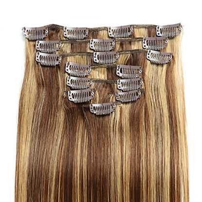 Clip In Hair Extensions Human Hair 8pcs Pack Straight Natural Color Hair Extensions