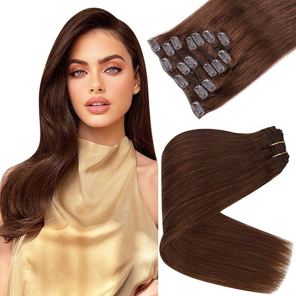 Clip In Hair Extensions Human Hair 8pcs Pack Straight Natural Color Hair Extensions