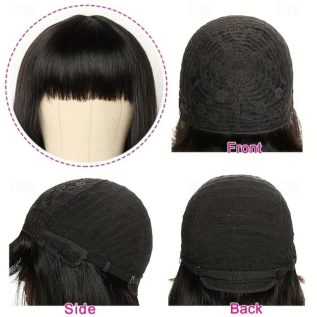 Machine-made BOBO Human Hair Wig Straight Human Hair 150% Density For Black Women