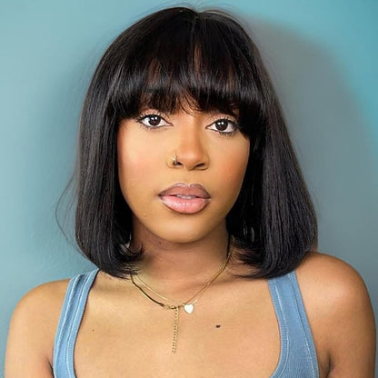 Machine-made BOBO Human Hair Wig Straight Human Hair 150% Density For Black Women