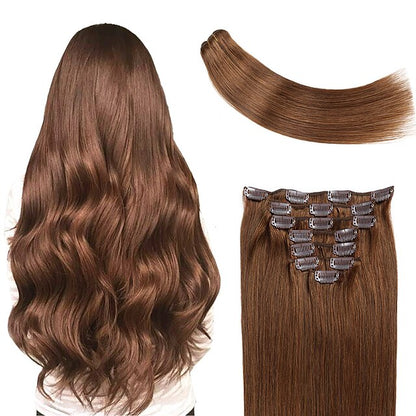 Clip In Hair Extensions Human Hair 8pcs Pack Straight Natural Color Hair Extensions