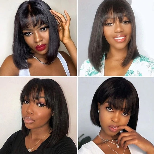 Machine-made BOBO Human Hair Wig Straight Human Hair 150% Density For Black Women